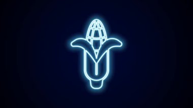 Parlayan neon hattı mısır ikonu siyah arkaplanda izole edildi. 4K Video hareketli grafik canlandırması.