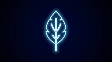 Parlayan neon çizgisi Yaprak simgesi siyah arkaplanda izole edildi. İşaret bırakıyor. Taze doğal ürün sembolü. 4K Video hareketli grafik canlandırması.