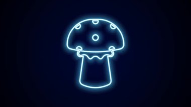 Parlayan neon hattı mantar ikonu siyah arkaplanda izole edildi. 4K Video hareketli grafik canlandırması.