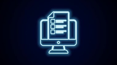 Parlayan neon hattı Siyah arkaplanda izole edilmiş test, inceleme ya da kontrol listesi simgesi. Sınav listesi. E-eğitim konsepti. 4K Video hareketli grafik canlandırması.