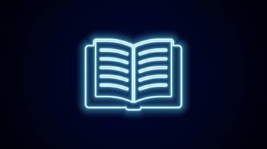 Parlayan neon hattı Açık kitap simgesi siyah arkaplanda izole edildi. 4K Video hareketli grafik canlandırması.