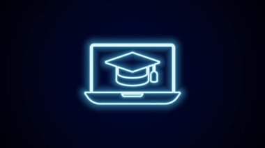 Ekran dizüstü bilgisayarındaki parlak neon hattı derecelendirme başlığı siyah arkaplanda izole edildi. Çevrimiçi öğrenme ya da e-öğrenme kavramı. 4K Video hareketli grafik canlandırması.