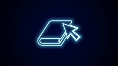 Parlayan neon hattı çevrimiçi kitap simgesi siyah arkaplanda izole edildi. İnternet eğitimi konsepti, e-öğrenme kaynakları, uzak online kurslar. 4K Video hareketli grafik canlandırması.