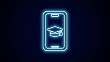 Siyah arkaplanda izole edilmiş parlak neon hattı mezuniyet başlığı. Çevrimiçi öğrenme ya da e-öğrenme kavramı. 4K Video hareketli grafik canlandırması.