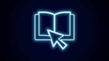 Parlayan neon hattı çevrimiçi kitap simgesi siyah arkaplanda izole edildi. İnternet eğitimi konsepti, e-öğrenme kaynakları, uzak online kurslar. 4K Video hareketli grafik canlandırması.
