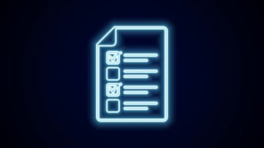 Parlayan neon hattı Siyah arkaplanda izole edilmiş test, inceleme ya da kontrol listesi simgesi. Sınav listesi. E-eğitim konsepti. 4K Video hareketli grafik canlandırması.