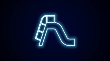 Parlayan neon çizgisi Slayt oyun alanı simgesi siyah arkaplanda izole edildi. Çocuklar kayar. 4K Video hareketli grafik canlandırması.