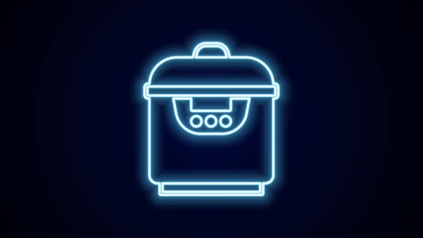 Glowing Neon Line Slow Cooker Icon Isolated Black Background Electric — Stock Video