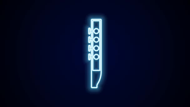 发光的霓虹灯线长笛图标孤立在黑色背景 音乐乐器 4K视频运动图形动画 — 图库视频影像