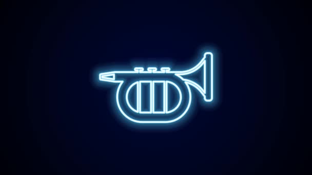 Świecąca Neonowa Ikona Trąbki Odizolowana Czarnym Tle Instrumenty Muzyczne Animacja — Wideo stockowe