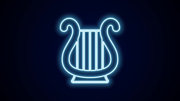 Glödande Neon Linje Antik Grekisk Lyra Ikon Isolerad Svart Bakgrund — Stockvideo