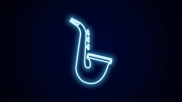 Leuchtende Neon Line Saxofon Ikone Für Musikinstrumente Isoliert Auf Schwarzem — Stockvideo