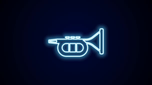 发光的霓虹灯线Trumpet图标孤立在黑色背景 音乐乐器 4K视频运动图形动画 — 图库视频影像