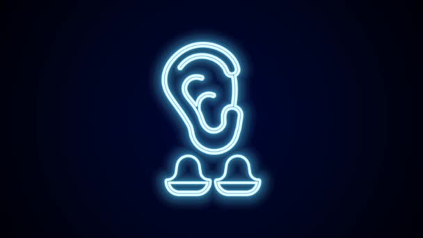 Glowing Neon Line Earplugs Ear Icon Isolated Black Background Ear — Stock Video