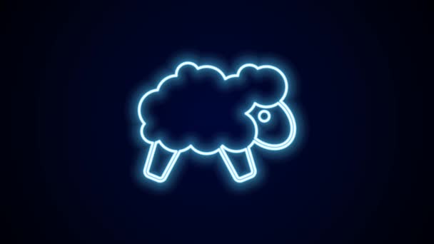 黒の背景に孤立したネオンライン羊のアイコンを光る 眠りに落ちるために羊を数える 4Kビデオモーショングラフィックアニメーション — ストック動画