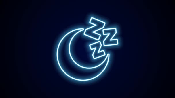 Glödande Neon Line Moon Och Stjärnor Ikon Isolerad Svart Bakgrund — Stockvideo