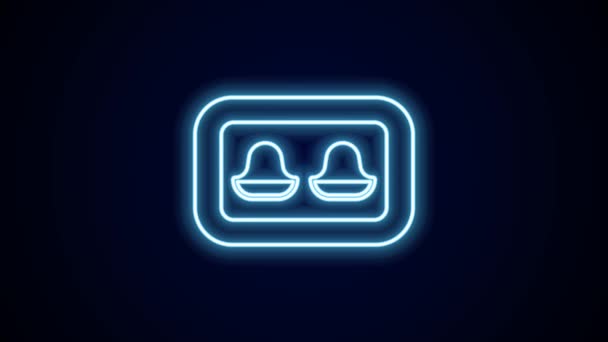 发光的霓虹灯线耳塞与存储盒图标隔离在黑色背景 耳朵插头标志 噪音符号 睡眠质量概念 4K视频运动图形动画 — 图库视频影像