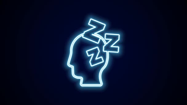 Glowing Neon Line Dreams Icon Isolated Black Background Sleep Rest — Stockvideo