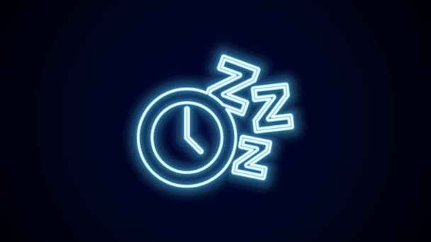 Glowing Neon Line Alarm Clock Icon Isolated Black Background Wake — Stock Video