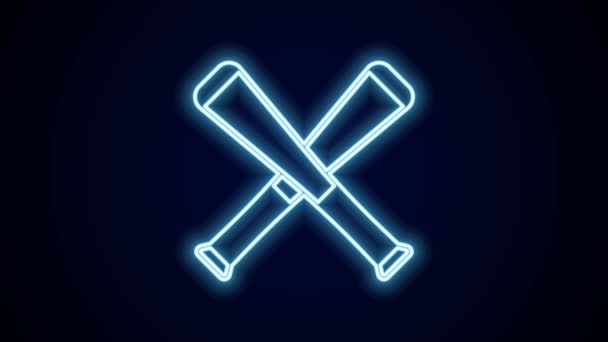 Glowing Neon Line Crossed Baseball Bat Icon Isolated Black Background — Stock Video