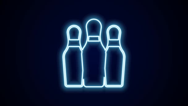 发光的霓虹灯线保龄针图标孤立在黑色背景 杂耍俱乐部 马戏团短剧 4K视频运动图形动画 — 图库视频影像