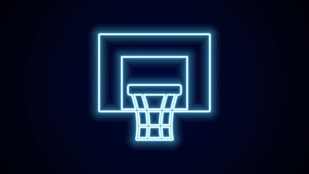 发光的霓虹灯线篮球背板图标孤立在黑色背景 4K视频运动图形动画 — 图库视频影像