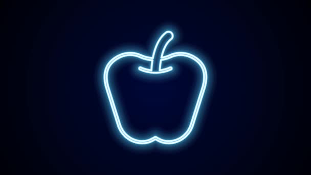 发光的霓虹灯线苹果图标孤立在黑色的背景 超重了 健康饮食菜单 健康饮食苹果 4K视频运动图形动画 — 图库视频影像