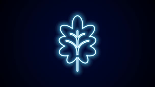 Glowing neon line Leaf icon isolated on black background. Leaves sign. Fresh natural product symbol. 4K Video motion graphic animation.