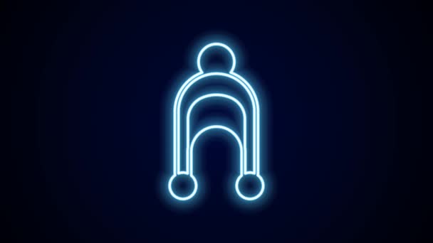 Glowing Neon Line Winter Hat Icon Isolated Black Background Video — Stock Video