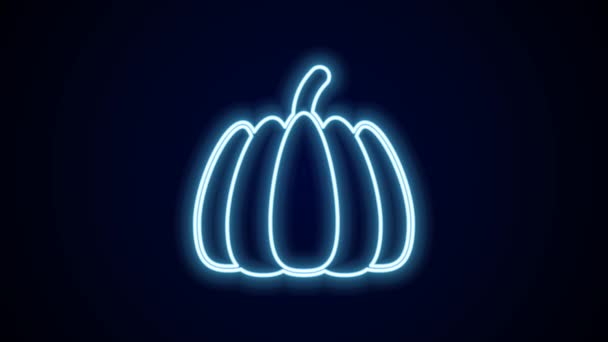 Gloeiende Neon Lijn Pompoen Pictogram Geïsoleerd Zwarte Achtergrond Gelukkig Halloween — Stockvideo