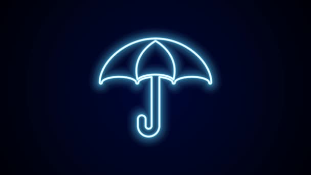 Leuchtende Neon Linie Regenschirm Symbol Isoliert Auf Schwarzem Hintergrund Versicherungskonzept — Stockvideo