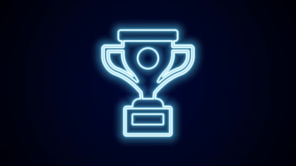 Glowing Neon Line Award Cup Icon Isolated Black Background Winner — Stock Video