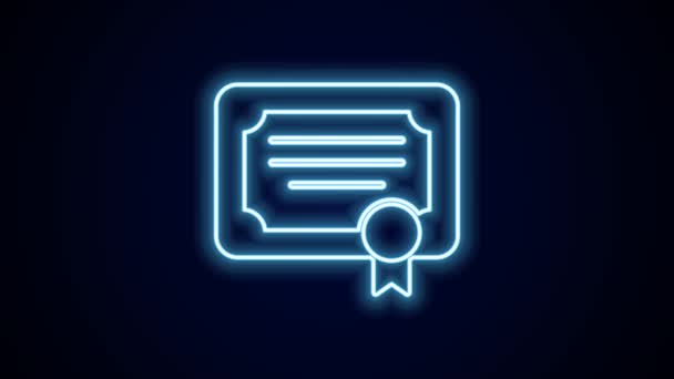 Glowing Neon Line Certificate Template Icon Isolated Black Background Prestasi — Stok Video