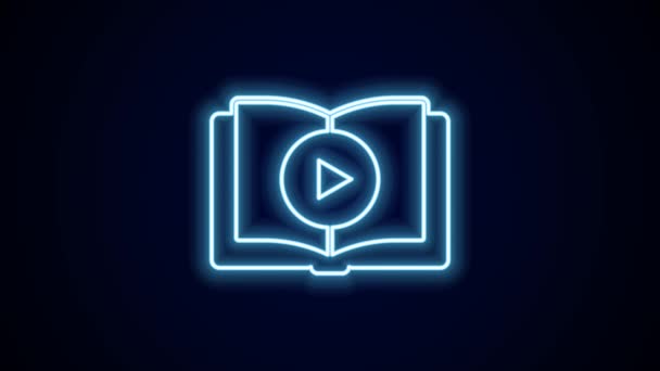 Glowing Neon Line Audio Book Icon Isolated Black Background Play — Stock Video