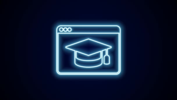 Linha Néon Brilhante Ícone Educação Graduação Line Isolado Fundo Preto — Vídeo de Stock