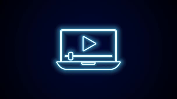 Glödande Neon Line Online Spela Video Ikon Isolerad Svart Bakgrund — Stockvideo