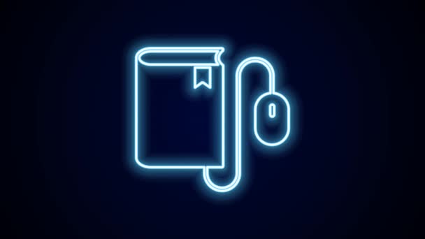 Glowing Neon Line Electronic Book Mouse Icon Isolated Black Background — Stock Video