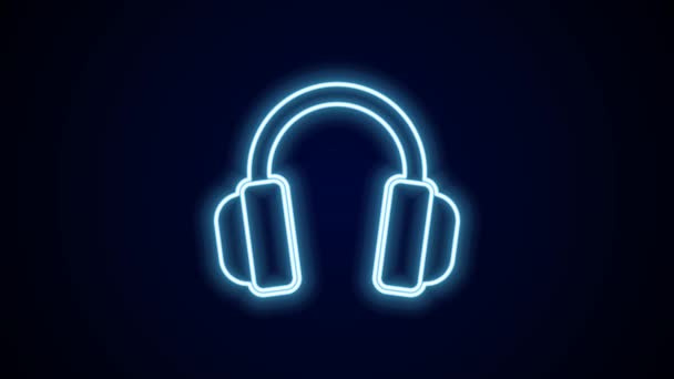 发光的霓虹灯线耳机图标隔离在黑色背景 听音乐 交流和操作员的概念 4K视频运动图形动画 — 图库视频影像