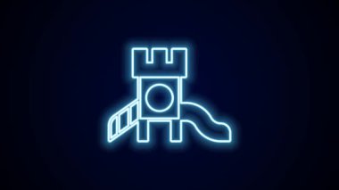 Parlayan neon çizgisi Slayt oyun alanı simgesi siyah arkaplanda izole edildi. Çocuklar kayar. 4K Video hareketli grafik canlandırması.