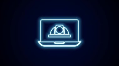 Parlayan neon hattı İşçi Kaskı simgesi siyah arkaplanda izole edildi. 4K Video hareketli grafik canlandırması.