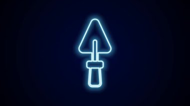 Parlayan neon hattı Trowel simgesi siyah arkaplanda izole edildi. 4K Video hareketli grafik canlandırması.
