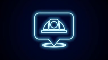 Parlayan neon hattı İşçi Kaskı simgesi siyah arkaplanda izole edildi. 4K Video hareketli grafik canlandırması.