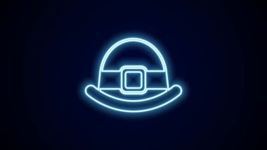 Parlayan neon hattı leprikon şapka ikonu siyah arkaplanda izole edildi. Aziz Patrick gününüz kutlu olsun. Ulusal İrlanda bayramı. 4K Video hareketli grafik canlandırması.