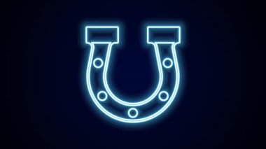 Parlayan neon çizgisi at nalı simgesi siyah arkaplanda izole edildi. 4K Video hareketli grafik canlandırması.