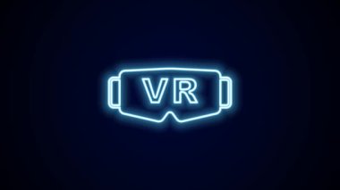 Parlayan neon çizgisi Sanal gerçeklik gözlüğü simgesi siyah arkaplanda izole edildi. Stereoskopik 3D VR maskesi. Optik baş monte edildi. 4K Video hareketli grafik canlandırması.