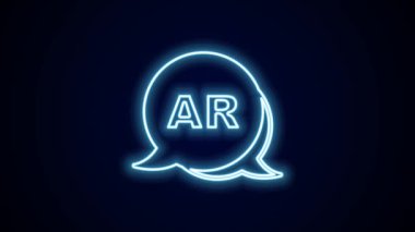 Parlayan neon hattı Artırılmış gerçeklik AR simgesi siyah arkaplanda izole edildi. Sanal geleceksel giyilebilir cihazlar. 4K Video hareketli grafik canlandırması.