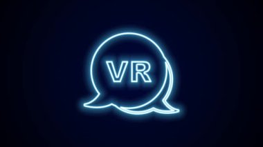Parlayan neon hattı Sanal gerçeklik simgesi siyah arkaplanda izole edildi. Gelecekçi VR baş ekran tasarımı. 4K Video hareketli grafik canlandırması.