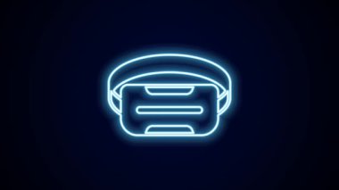 Parlayan neon çizgisi Sanal gerçeklik gözlüğü simgesi siyah arkaplanda izole edildi. Stereoskopik 3D VR maskesi. Optik baş monte edildi. 4K Video hareketli grafik canlandırması.