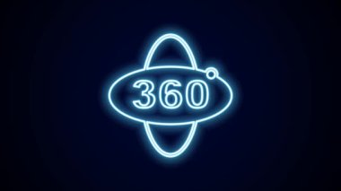 Parlayan neon hattı 360 derece görüntü simgesi siyah arkaplanda izole edildi. Sanal gerçeklik. 360 derecelik açıyla. Panorama fotoğrafı. 4K Video hareketli grafik canlandırması.