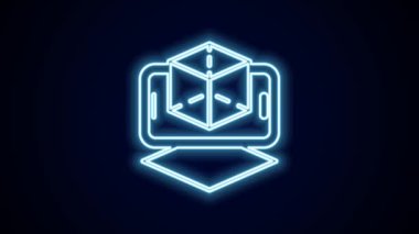 Parlayan neon hattı 3D modelleme simgesi siyah arkaplanda izole edildi. Artırılmış gerçeklik mi yoksa sanal gerçeklik mi? 4K Video hareketli grafik canlandırması.